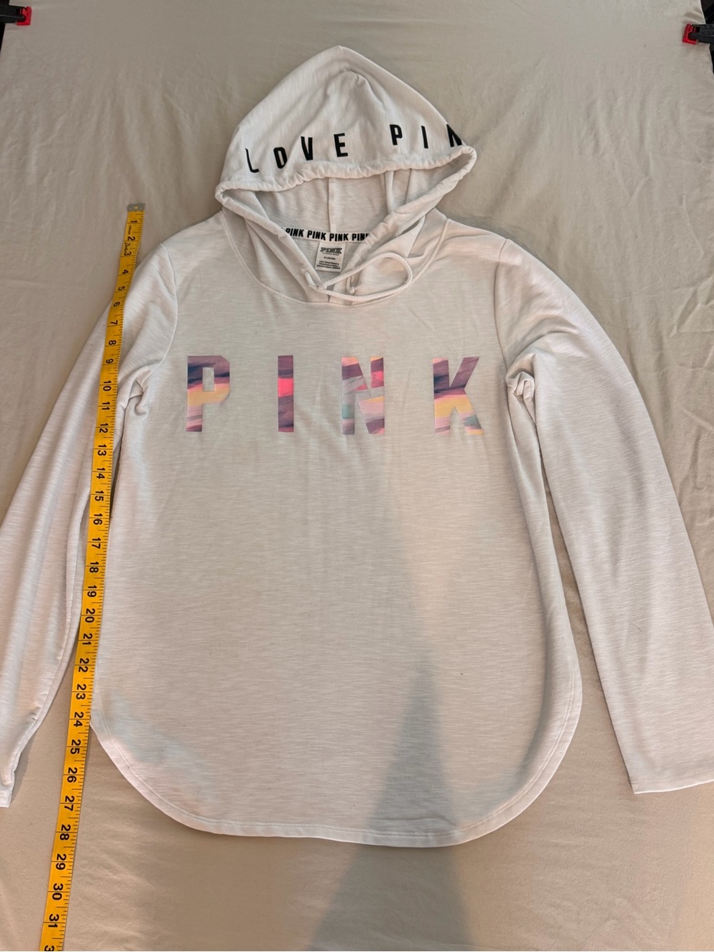 Victoria's Secret PINK White Hooded Pullover with Multicolor Ombre Logo